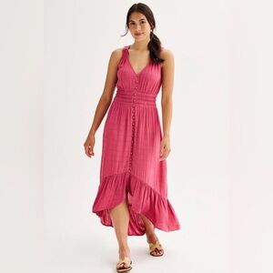 Rewind Mauve Textured Sleeveless Button Front Hi-Low Dress. Size M.